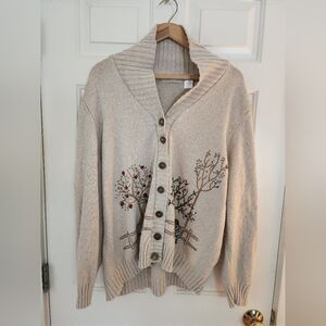 Alfred Dunner Embroidered Apple Picking Cardigan Sweater Size 3x Cream Cotton